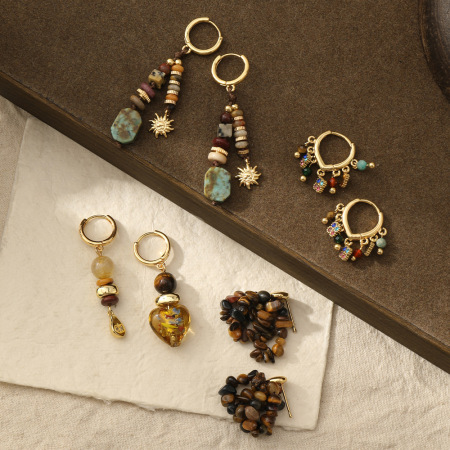 Boucles d'oreilles bohèmes ethniques en perles et pierres naturelles pour femmes