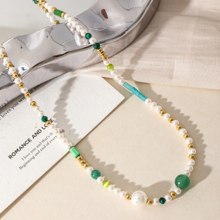 Colliers de perles pour femmes, collection Simple Series, en pierres naturelles et verre 2