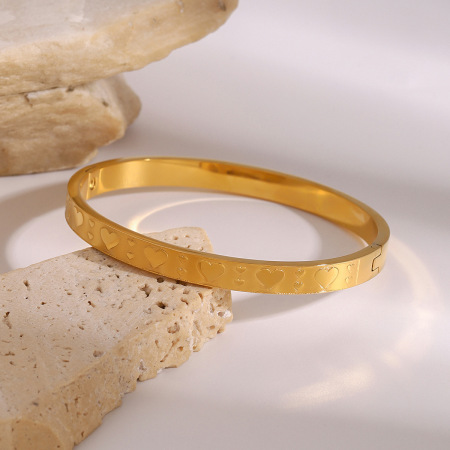 Bracelet chaîne cœur quotidien Simple Series en acier inoxydable étanche couleur or avec zircon pour femme