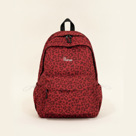 Sac à dos femme en toile imprimée léopard avec inscription brodée style décontracté 2