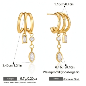 Boucles D'Oreilles Pendantes Pour Femme, Collection Luxueuse, Forme Irrégulière Décontractée, Pompon, Acier Inoxydable Étanche, Couleur Or, Zircon. h5