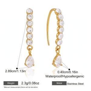 Boucles D'Oreilles Pendantes Pour Femme, Élégantes Et Raffinées, En Acier Inoxydable Doré, Ornées De Zirconiums Et D'Un Motif Goutte D'Eau. Collection Luxueuse. h5 