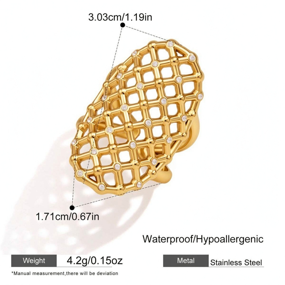 Bagues Tendance Rétro Ajourées En Acier Inoxydable, Couleur Or, Collection Simple Series, Étanches. 