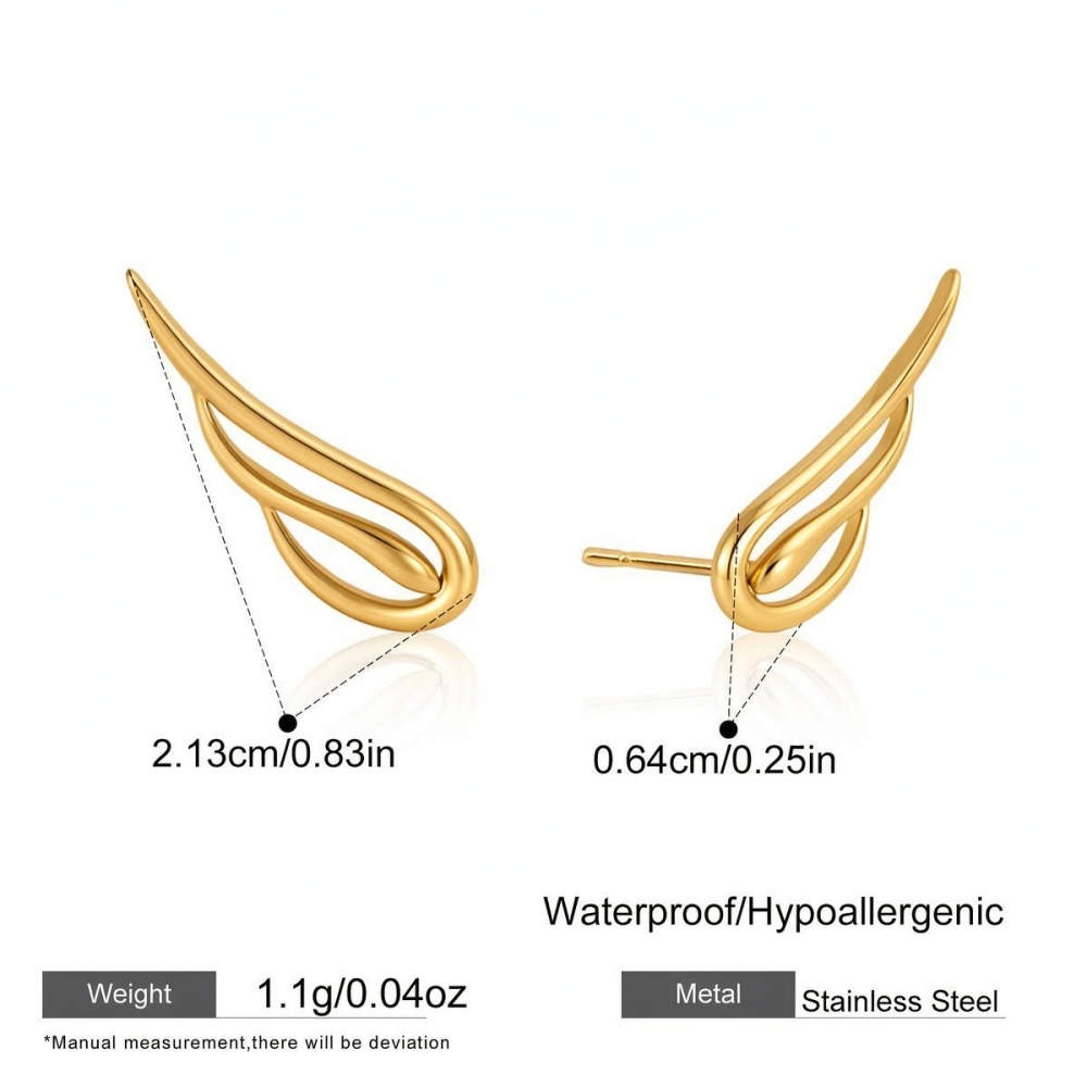 Boucles D'Oreilles Puces Pour Femmes, Style Décontracté, Forme Irrégulière, Ailes, En Acier Inoxydable, Étanches, Couleur Or, Collection Simple. 