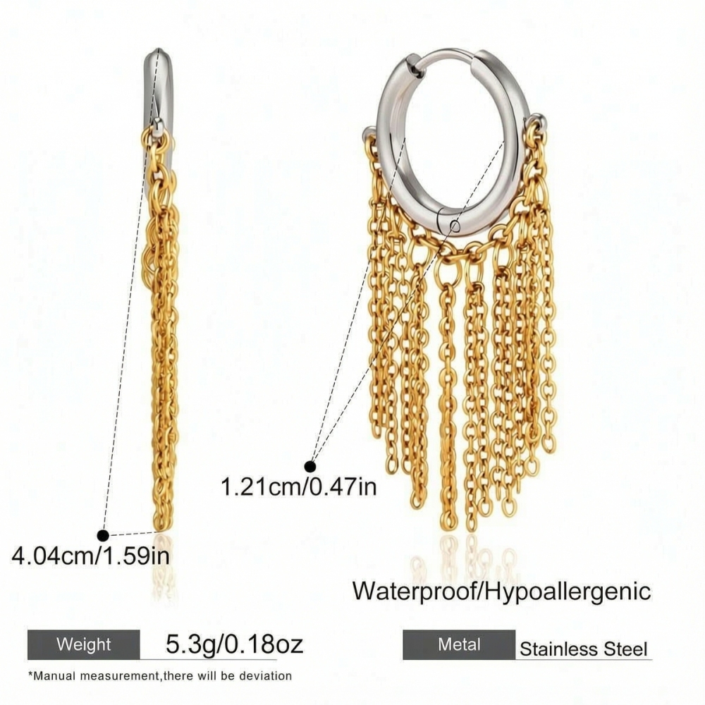 Boucles D'Oreilles Pendantes Pour Femme, Style Décontracté, Avec Chaîne À Pompon, En Acier Inoxydable Étanche, Couleur Or, Collection Simple Series