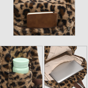 Sac À Dos Femme En Fausse Fourrure À Carreaux Imprimé Léopard Duveteux Et Multicolore, Style Décontracté h5 Image8