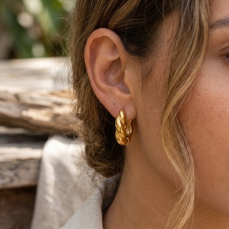 Boucles d'oreilles créoles pour femmes, en acier inoxydable imperméable, couleur or, motif fil classique