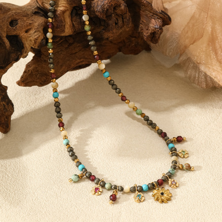 Colliers de perles rétro en pierres naturelles pour femmes, collection classique