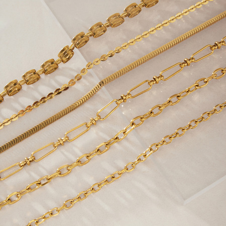 Colliers à maillons simples pour femmes, en acier inoxydable, couleur or, forme géométrique, à faire soi-même