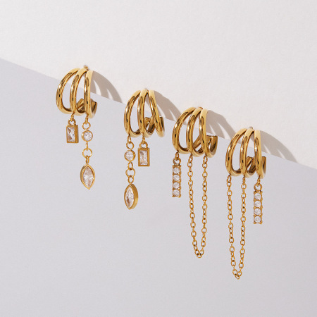 Boucles d'oreilles pendantes pour femme, collection Luxueuse, forme irrégulière décontractée, pompon, acier inoxydable étanche, couleur or, zircon.