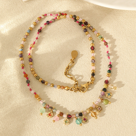Ensembles de colliers pour femmes de style ethnique bohème, ornés de perles florales et de pierres naturelles couleur or.