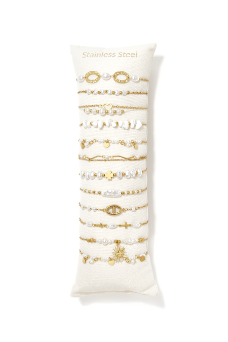 Coffret de présentation de bracelets en acier inoxydable avec perles, collection vacances et quotidien romantique, bijoux pour femmes
