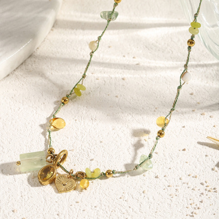 Colliers tressés pour femmes, collection Simple Series, perles en forme de cœur et pierres naturelles