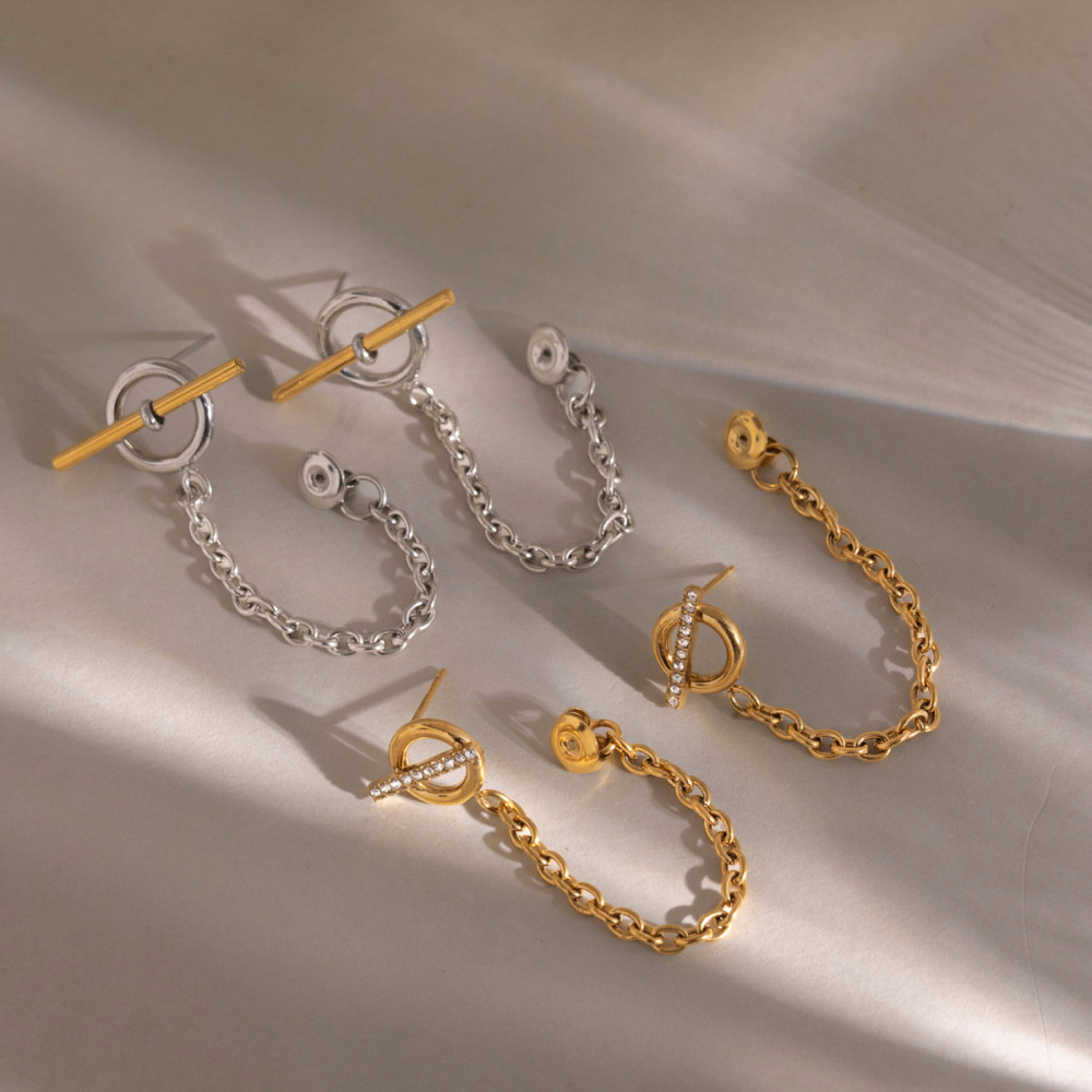 Boucles D'Oreilles Pendantes Pour Femme, Style Décontracté, Avec Pompon Rond, En Acier Inoxydable Étanche, Couleur Or, Collection Simple Series Image3