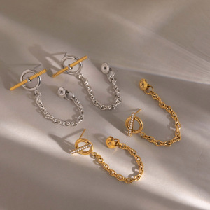 Boucles D'Oreilles Pendantes Pour Femme, Style Décontracté, Avec Pompon Rond, En Acier Inoxydable Étanche, Couleur Or, Collection Simple Series h5 Image3