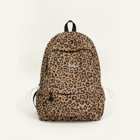 Sac à dos femme en toile imprimée léopard avec inscription brodée style décontracté