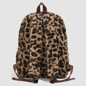 Sac À Dos Femme En Fausse Fourrure À Carreaux Imprimé Léopard Duveteux Et Multicolore, Style Décontracté h5 Image5