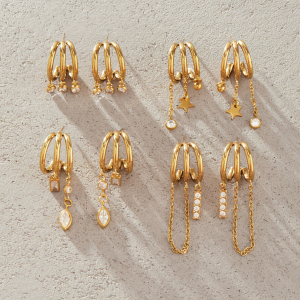 Boucles D'Oreilles Pendantes Pour Femme, Collection Luxueuse, Forme Irrégulière Décontractée, Pompon, Acier Inoxydable Étanche, Couleur Or, Zircon. h5 Image2