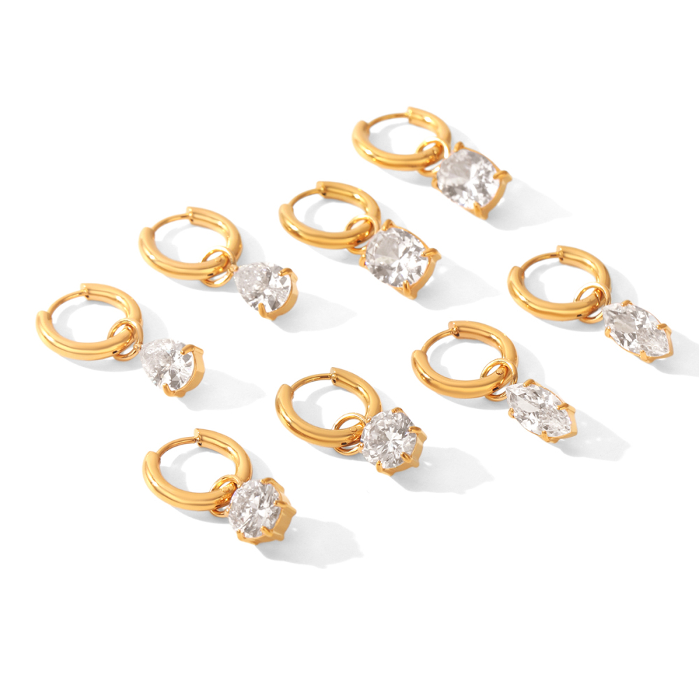 Boucles D'Oreilles Créoles Pour Femmes, En Acier Inoxydable, Couleur Or, Avec Zircon, Forme Ellipse Et Goutte Simple, Collection Daily Droplet. Image5