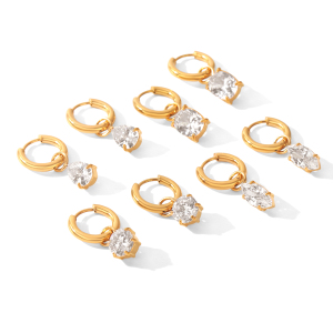 Boucles D'Oreilles Créoles Pour Femmes, En Acier Inoxydable, Couleur Or, Avec Zircon, Forme Ellipse Et Goutte Simple, Collection Daily Droplet. h5 Image5