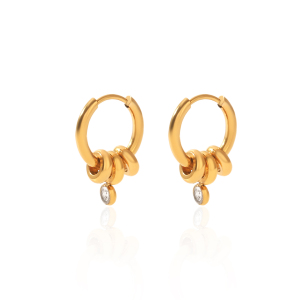 Boucles D'Oreilles Créoles Pour Femmes Simple Series Daily Circle En Acier Inoxydable, Étanches, Couleur Or, Avec Zircon. h5
