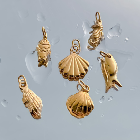 Pendentifs pour femmes, collection Simple, en forme de coquillage et d'étoile de mer, en acier inoxydable étanche, couleur or.