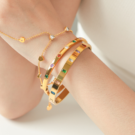 Bracelet jonc de luxe pour femme, forme elliptique irrégulière, en acier inoxydable, couleur or, avec zircon, idéal pour un usage quotidien.