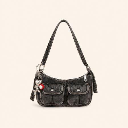 Sacs à bandoulière carrés pour femmes en toile unie avec détails métalliques et cœur animal, style streetwear 2