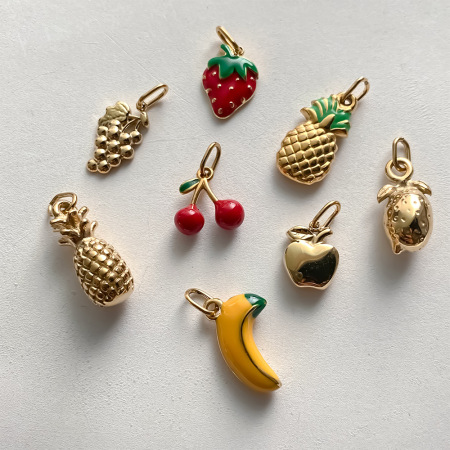 Pendentifs femme romantiques à faire soi-même, en acier inoxydable, couleur or, motif fruits (cerise et fraise)