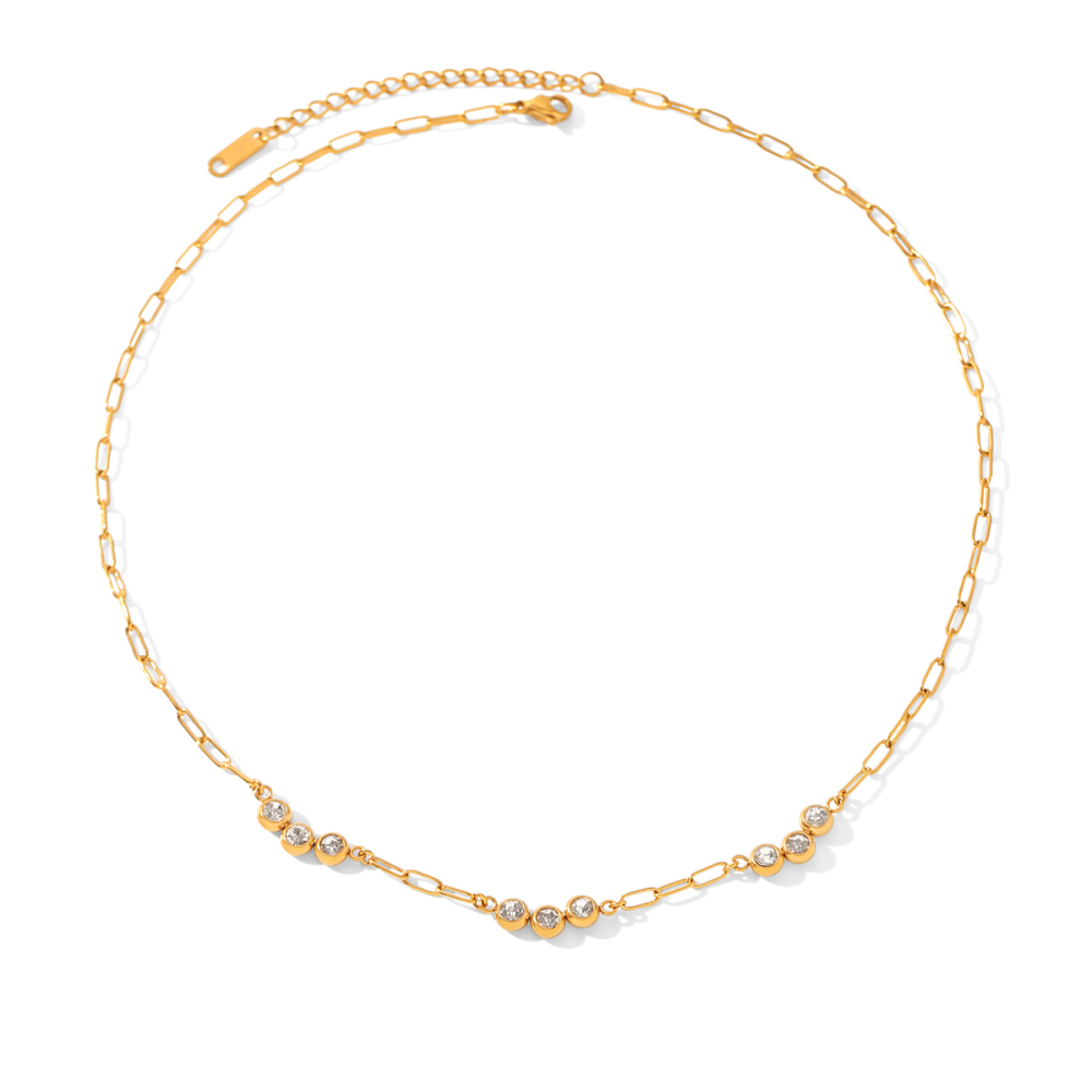 Colliers À Maillons Pour Femmes, En Acier Inoxydable, Couleur Or, Avec Zircon, Collection Simple Series Daily Circle 