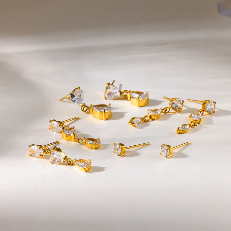 Boucles d'oreilles puces pour femmes, collection Simple, style décontracté, en forme de goutte d'eau, en acier inoxydable étanche, couleur or.