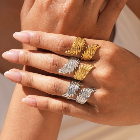 Bagues tendance Daily Wings pour femmes, en acier inoxydable étanche, couleur or, collection Simple Series