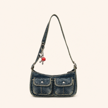 Sacs à bandoulière carrés pour femmes en toile unie avec détails métalliques et cœur animal, style streetwear