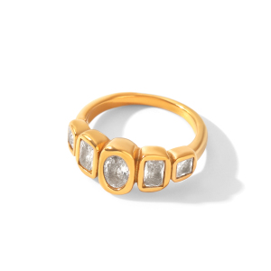 Bagues Quotidiennes Simples En Forme D'Ellipse, En Acier Inoxydable Étanche, Couleur Or, Avec Pierre Précieuse Zircon. Collection Simple Daily Circle. Bagues En Forme D'Ellipse, En Acier Inoxydable, Imperméables, Couleur Or. Pierre Précieuse Zirco h5 