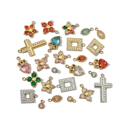 Pendentifs pour femmes en acier inoxydable étanche, forme croix et fleur, couleur or, zircon 2
