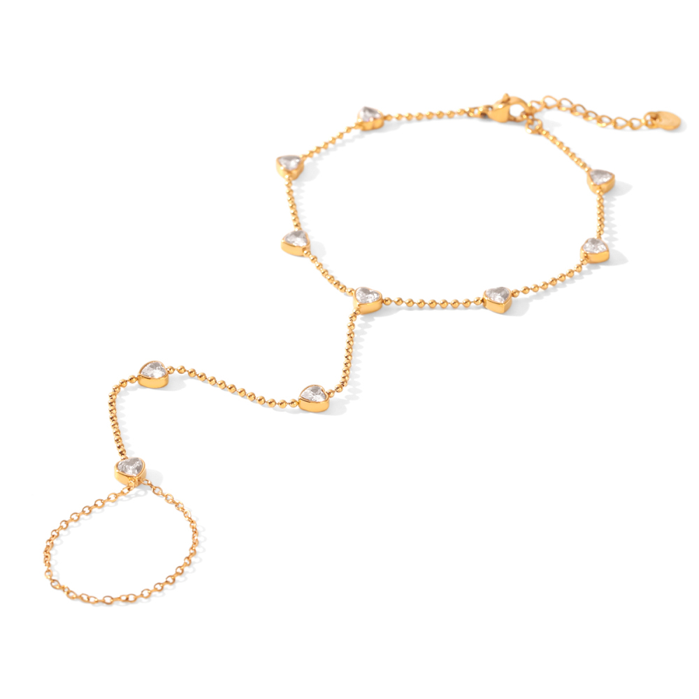 Chaîne De Poignet Pour Femme Simple Series Daily Heart En Acier Inoxydable Étanche Couleur Or Et Zircon.