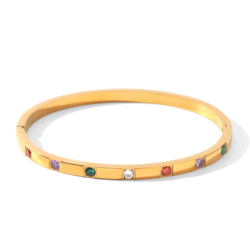 Bracelet Jonc De Luxe Pour Femme, Forme Elliptique Irrégulière, En Acier Inoxydable, Couleur Or, Avec Zircon, Idéal Pour Un Usage Quotidien.