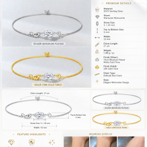 Bracelet En Argent Sterling 925 Plaqué Rhodium Couleur Moissanite, Collection Simple Et Élégante h5 Image4