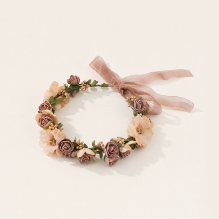 Couronne de fleurs en tissu naturel à motifs floraux et feuilles, collection romantique