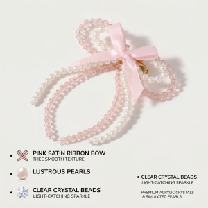 Pinces À Cheveux Pour Enfants, Collection Luxueuse Sweet Bow Knot, Perles Unies, Cristaux Synthétiques Et Perles Artificielles h5 Image3