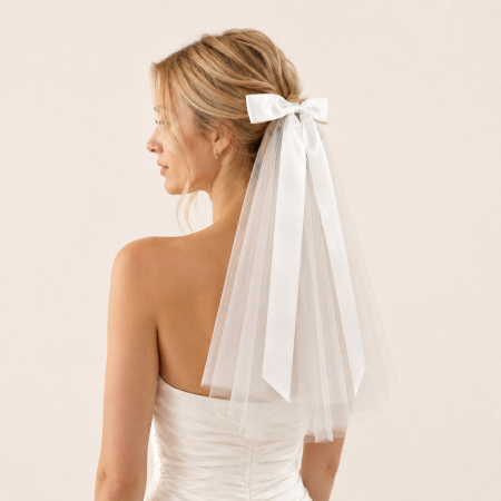 Voile de mariée en organza uni, élégant nœud papillon, collection romantique