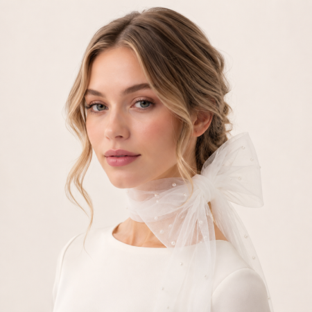 Collection romantique - Élégant nœud papillon en organza avec perles artificielles - Accessoires de tête de mariée 2