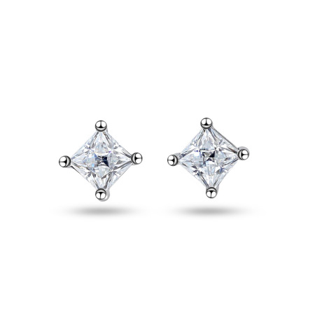 Boucles d'oreilles pour femme en moissanite, forme géométrique élégante et épurée, en argent sterling 925 plaqué rhodium, collection Simple.