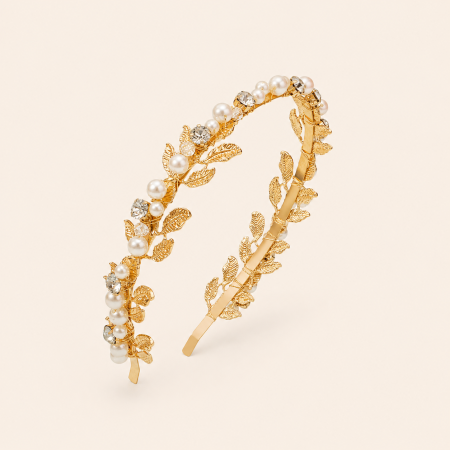 Bandeaux à cheveux luxueux et élégants en perles artificielles, strass et strass, ornés de fleurs et de feuilles.