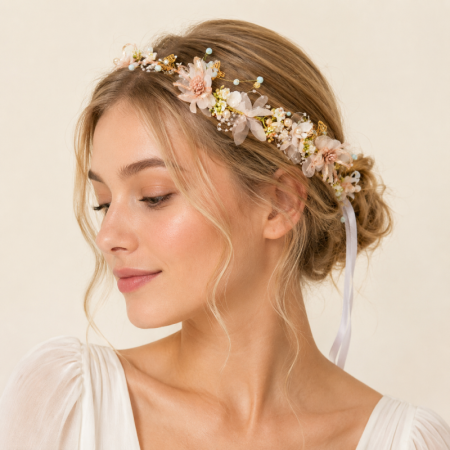 Série romantique - Bandeaux à cheveux élégants en tissu fleuri - Couronne de fleurs