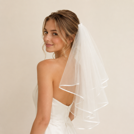 Collection romantique, nœud papillon élégant en organza uni avec perles artificielles, coiffe de mariée, voile de mariée