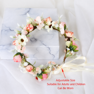 Série Romantique Élégante - Bandeaux À Cheveux En Tissu Avec Fleurs, Roses Et Feuilles - Couronne De Fleurs h5 Image3