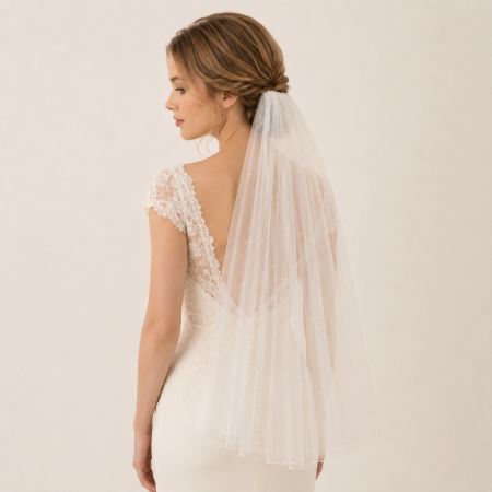 Collection romantique - Voile de mariée élégant en organza uni avec perles artificielles