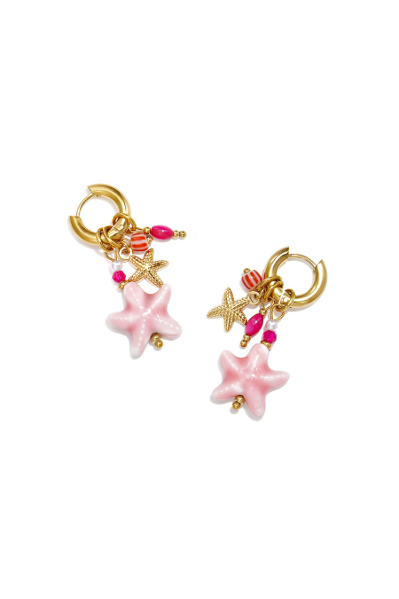 Boucles d'oreilles en acier inoxydable avec perles, motif étoile de mer, collection vacances et romantisme au quotidien. Bijoux pour femmes.