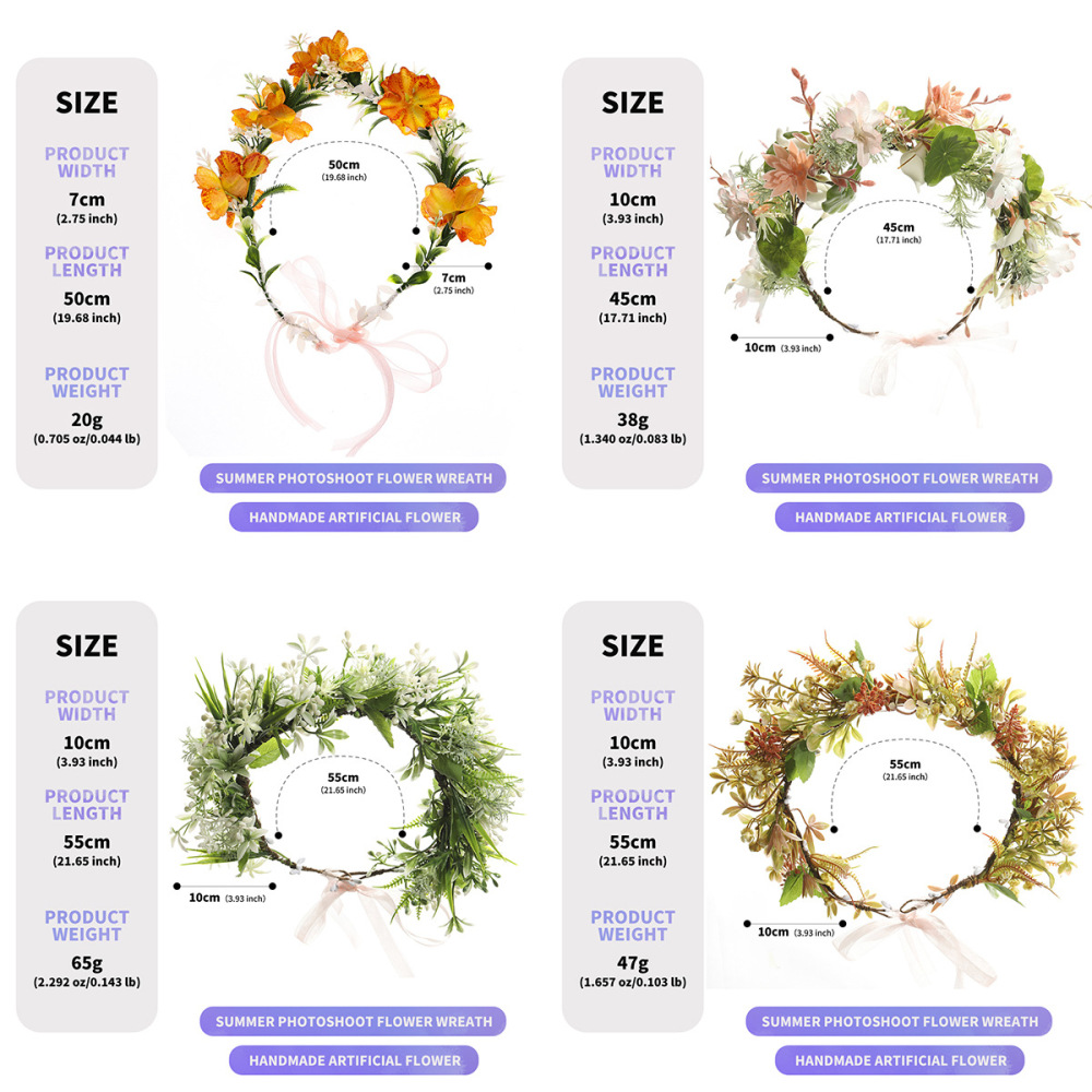 Couronne De Fleurs En Tissu Naturel À Motifs Floraux Et Feuilles, Collection Romantique Image6